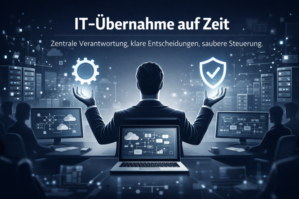 IT-Übernahme auf Zeit Zentrale Verantwortung, klare Entscheidungen, saubere Steuerung.