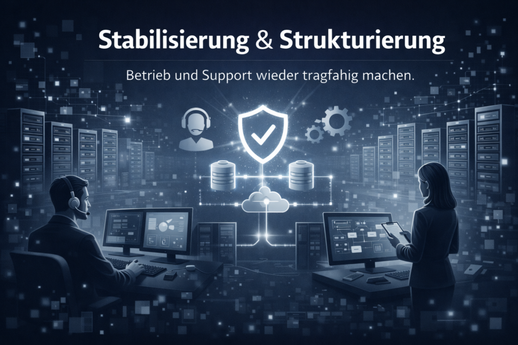 Stabilisierung & Strukturierung Betrieb und Support wieder tragfähig machen.